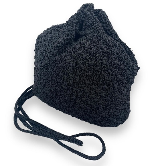 Vintage 90's FRANKIE AND JOHNNIE black woven macrame mini slouch backpack - Picture 5 of 11